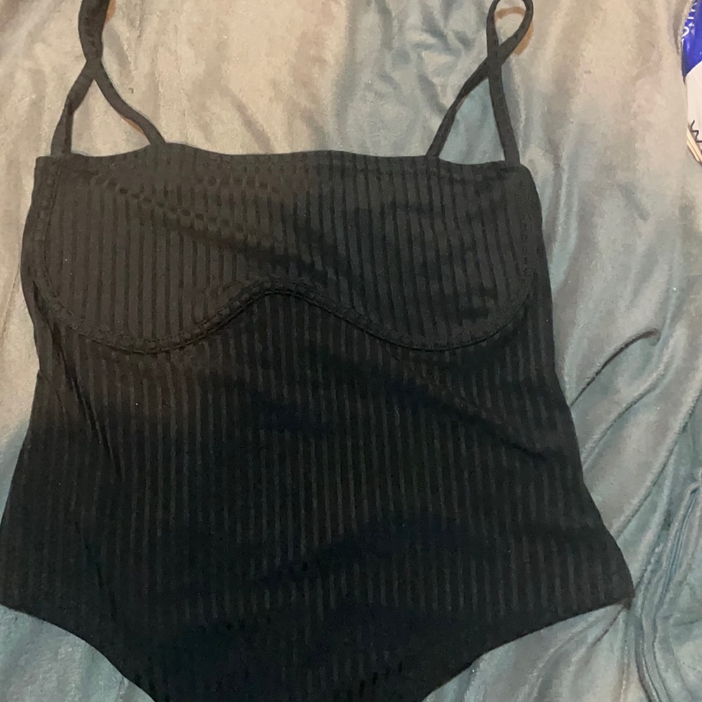 Pretty Little thing black ribbed corset bodysuit
